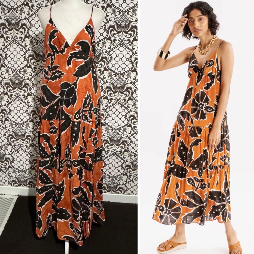 H&M ✨ Ikat block print spaghetti strap low back Maxi Dress | Sz S